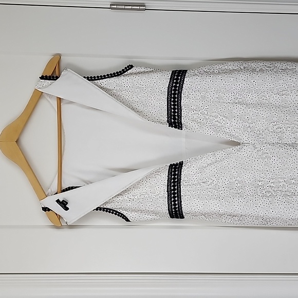 Ann Taylor White Lace Black Trim Dress 10P - Picture 9 of 9